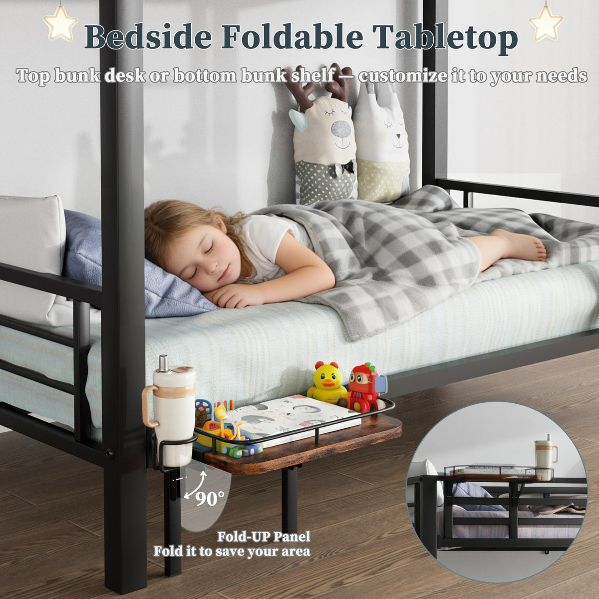 Twin Over Twin Heavy Duty Metal Bunk Bed with Guardrail S3243