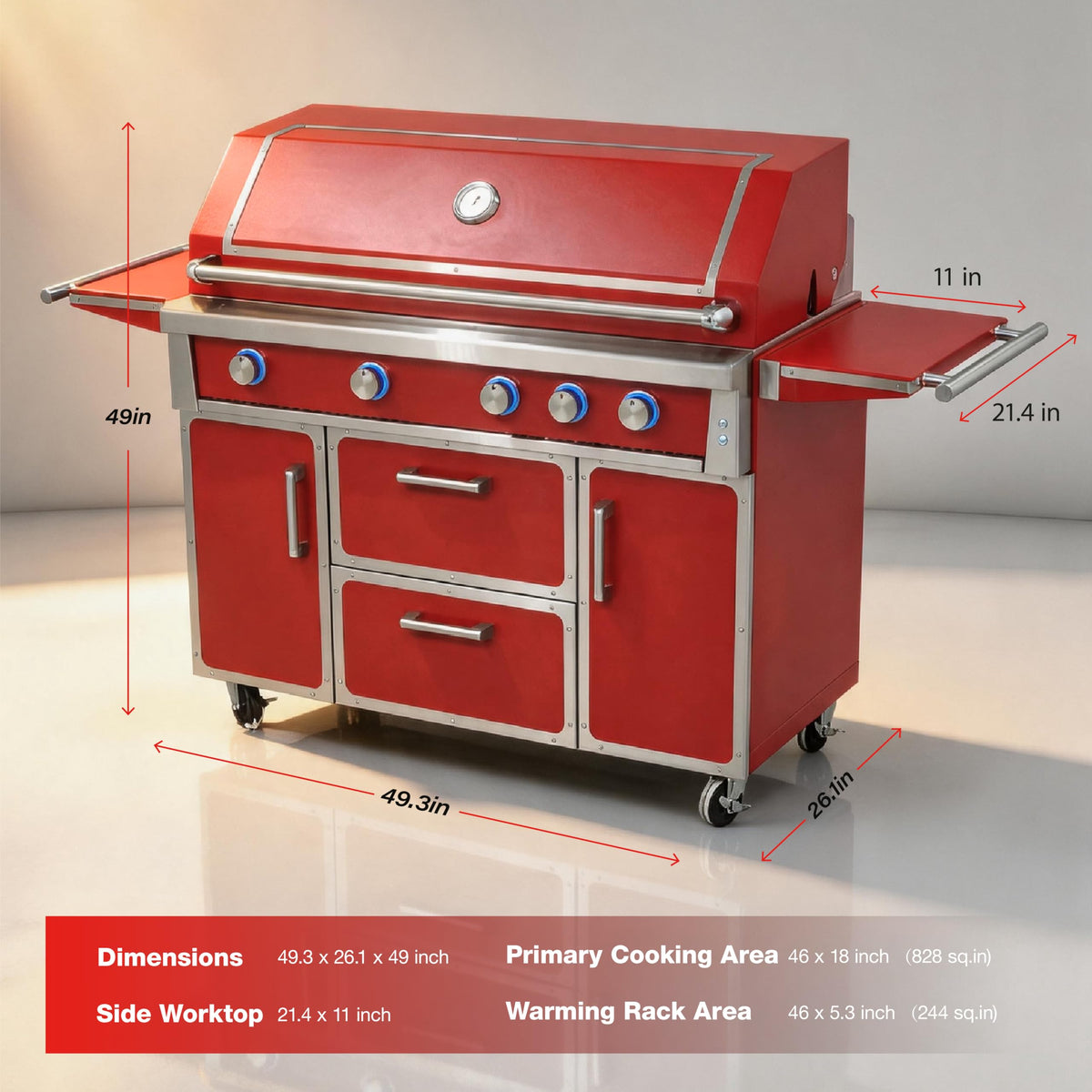 49" 5-Burner Red Propane Gas BBQ Grill Z958