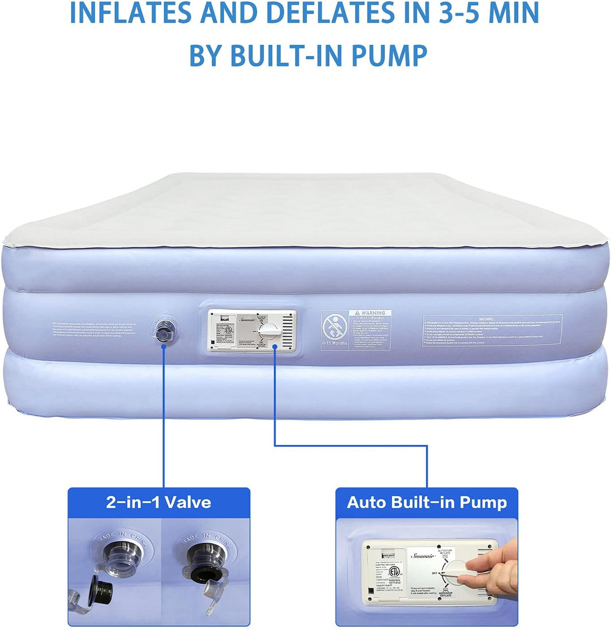 Queen 18 Raised Air Mattress with Built-in Pump H59178