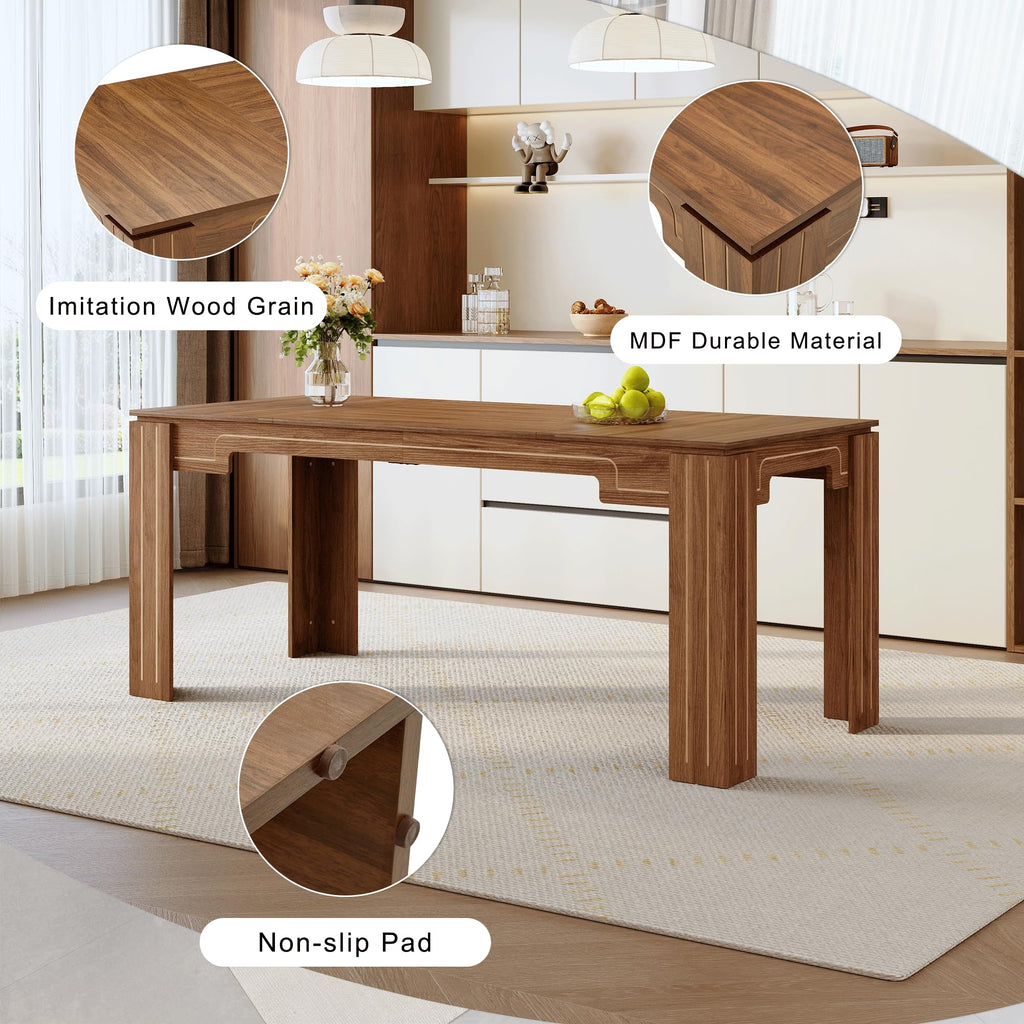 Walnut Dining Table Set with 8 Brown Fabric Chairs X191