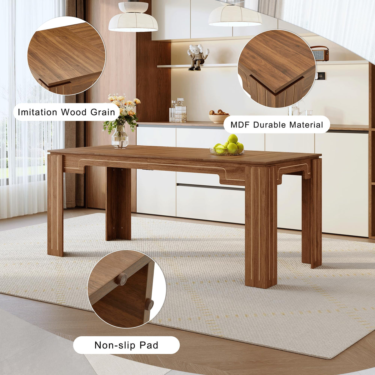Walnut Dining Table Set with 8 Brown Fabric Chairs X191