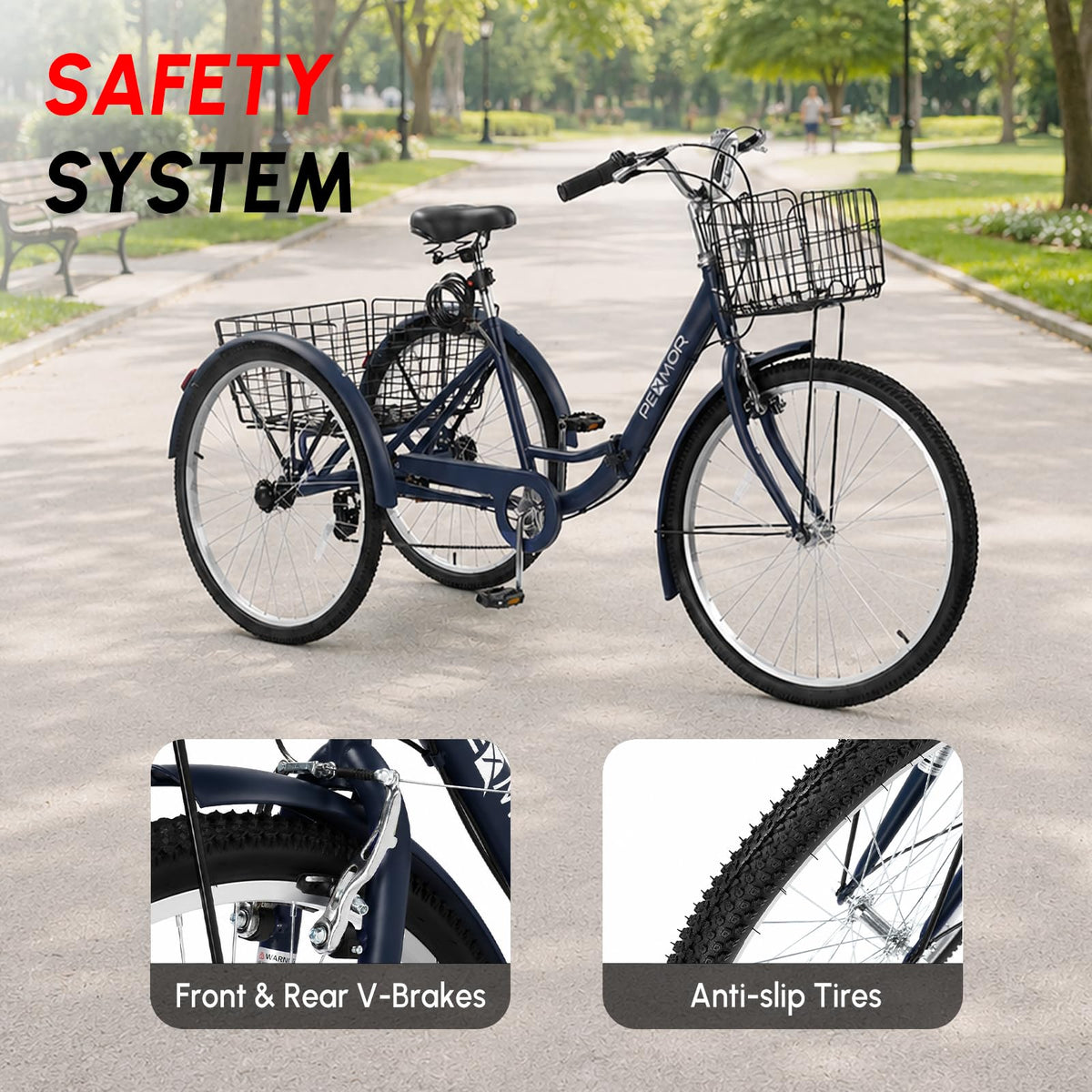 24/26 Inch 7 Speed Adult Tricycle with Folding Basket E6622