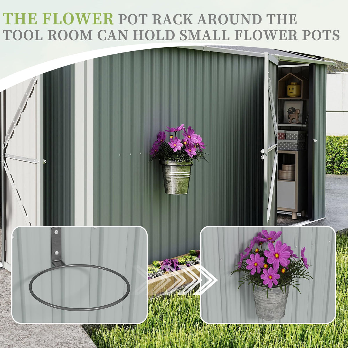 10x12 FT White Metal Storage Shed with Lockable Doors N609