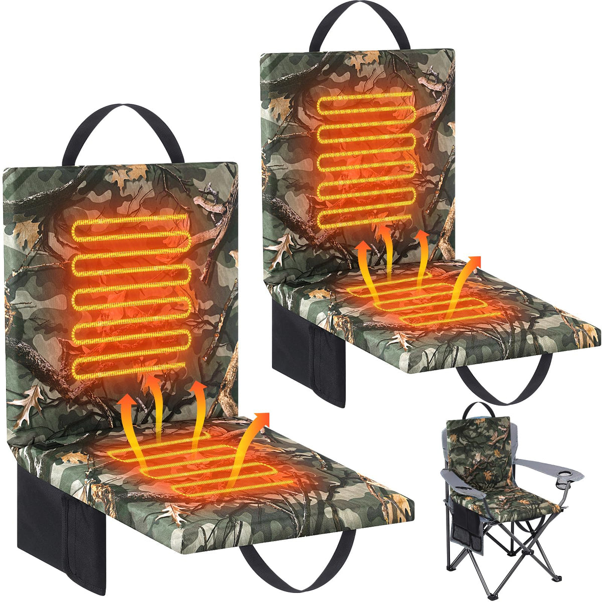 Heated Hunting Seat Cushion with Back Support, Wood Camo, 2 Pcs T187