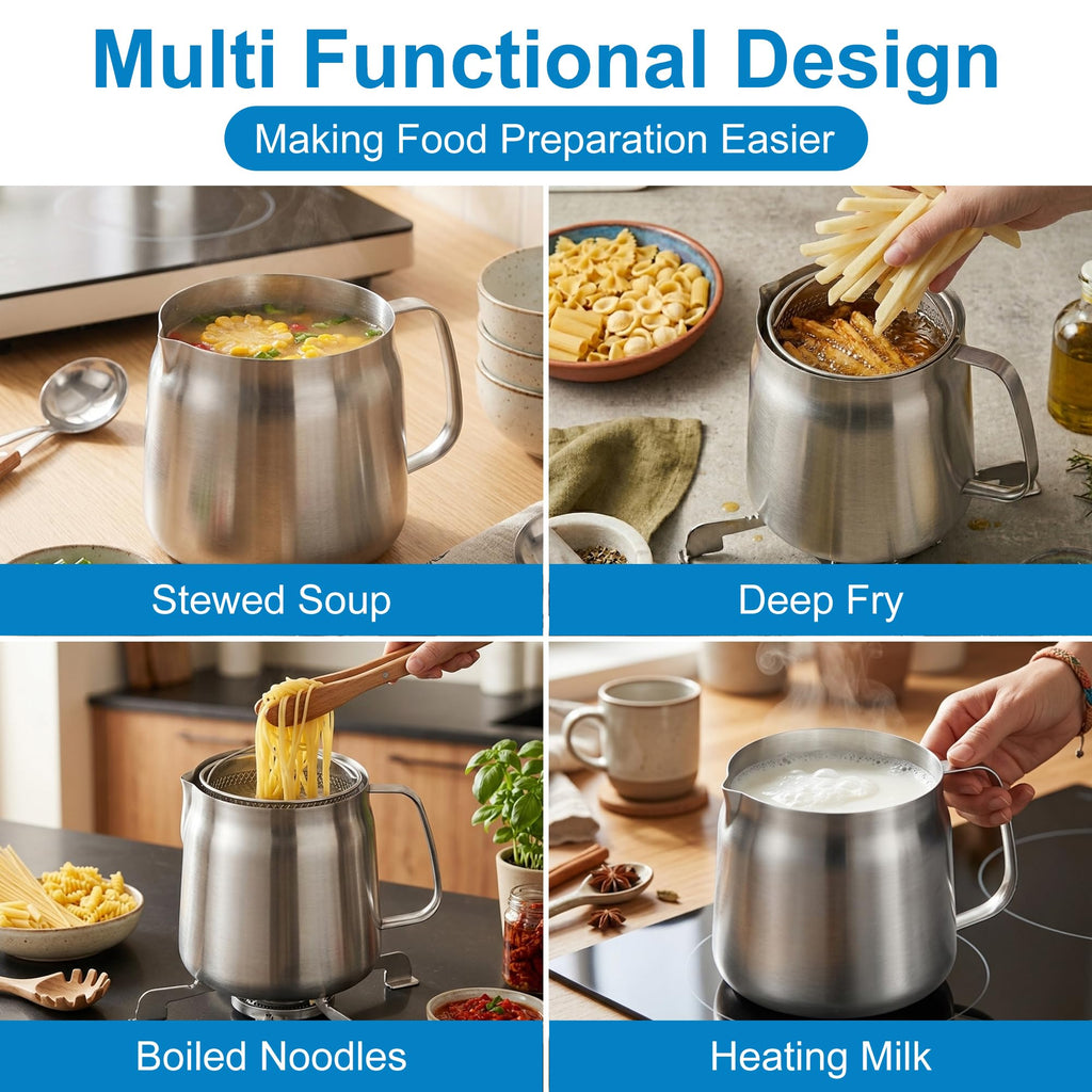 68oz Stainless Steel Oil Filter Pot with Fryer Basket E966