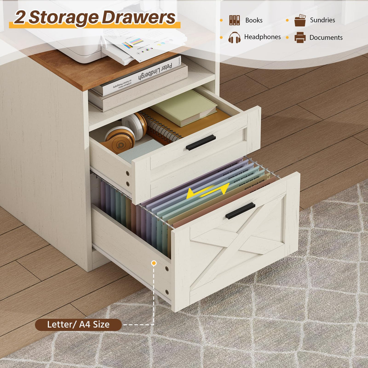 63" L Shaped Desk with Drawers and Storage Shelves Y8729
