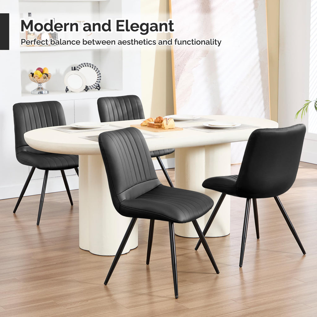 Black Dining Chairs Set of 4 PU Leather Metal Legs T221760