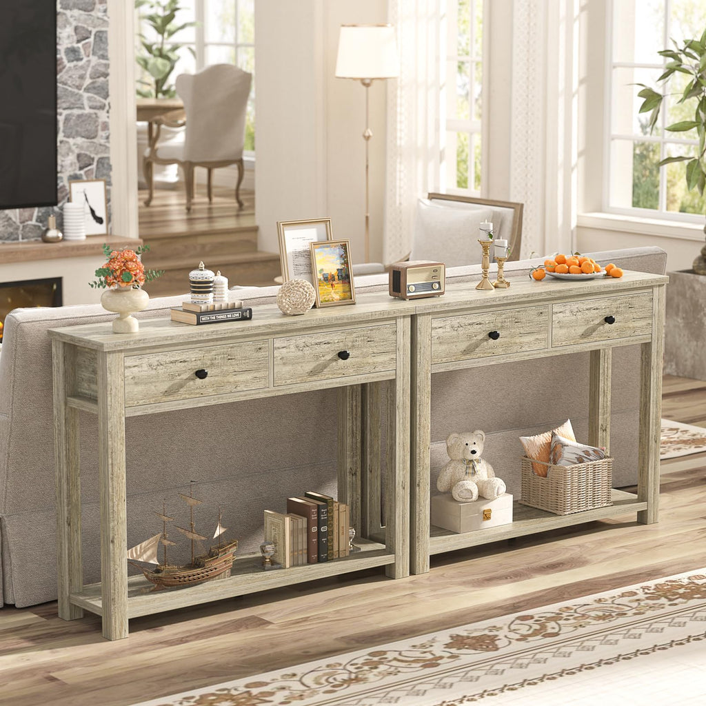 32 Inch Light Rustic Oak Console Table with 2 Drawers O390309
