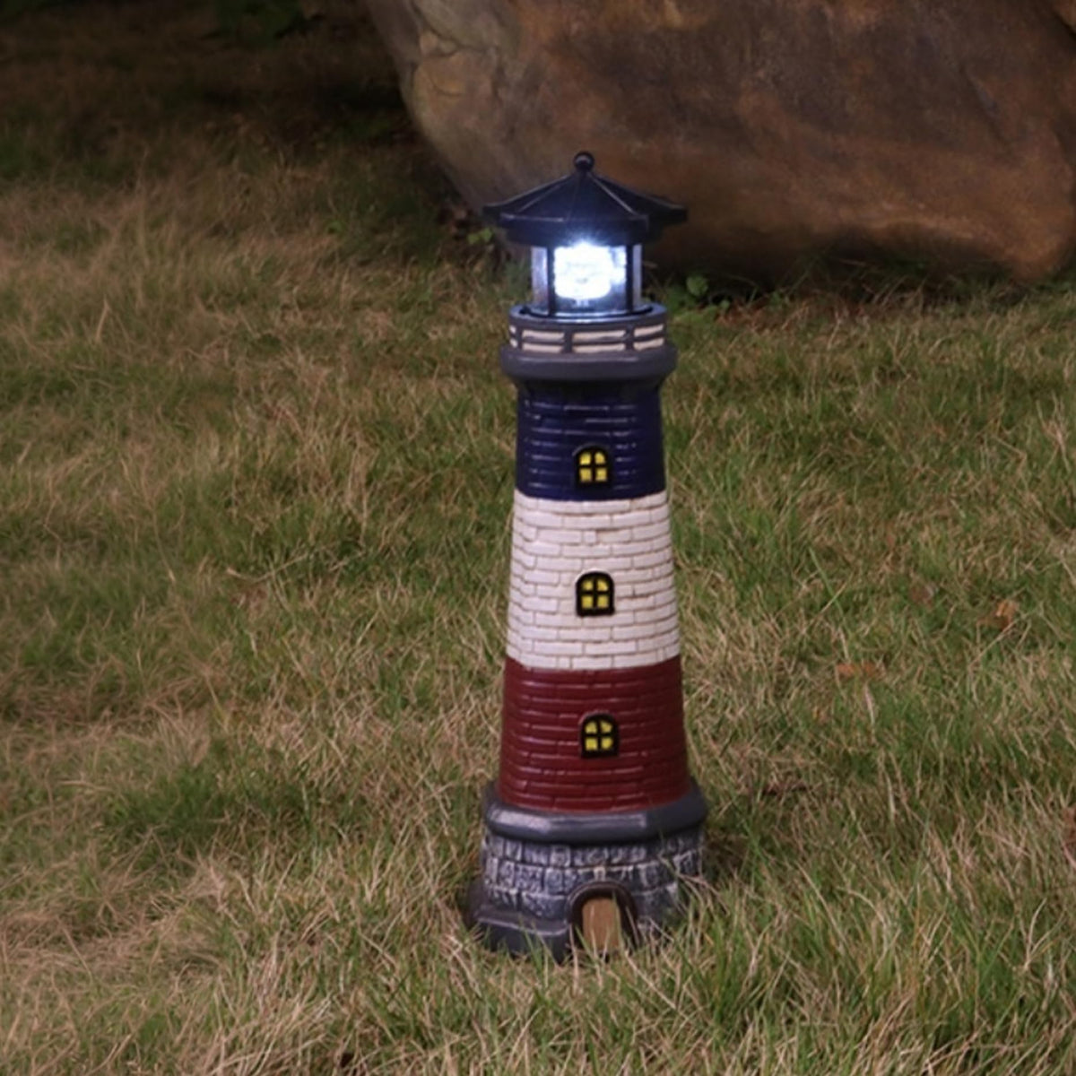 15" Tall Waterproof Resin Lighthouse Lamp with 360° Rotating LED J42651