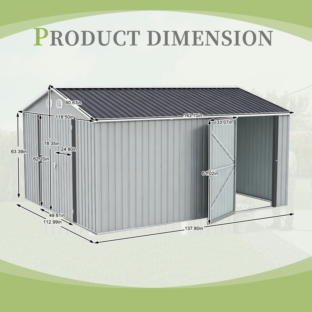 10x12 FT White Metal Storage Shed with Lockable Doors N609