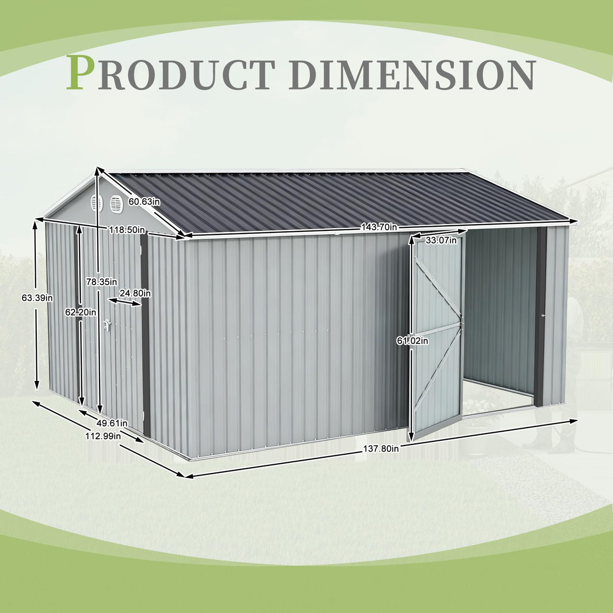 10x12 FT White Metal Storage Shed with Lockable Doors N609