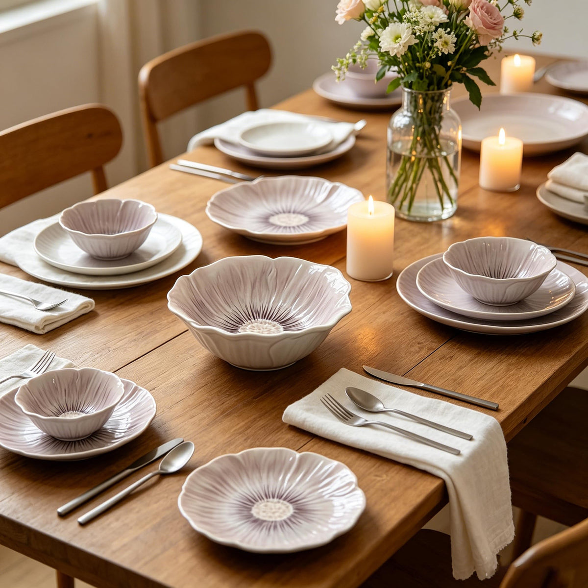 Ceramic Dinnerware Set of 12, Plates and Bowls Set for 4 J418256