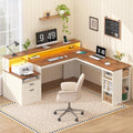 63" L Shaped Desk with Drawers and Storage Shelves Y8729