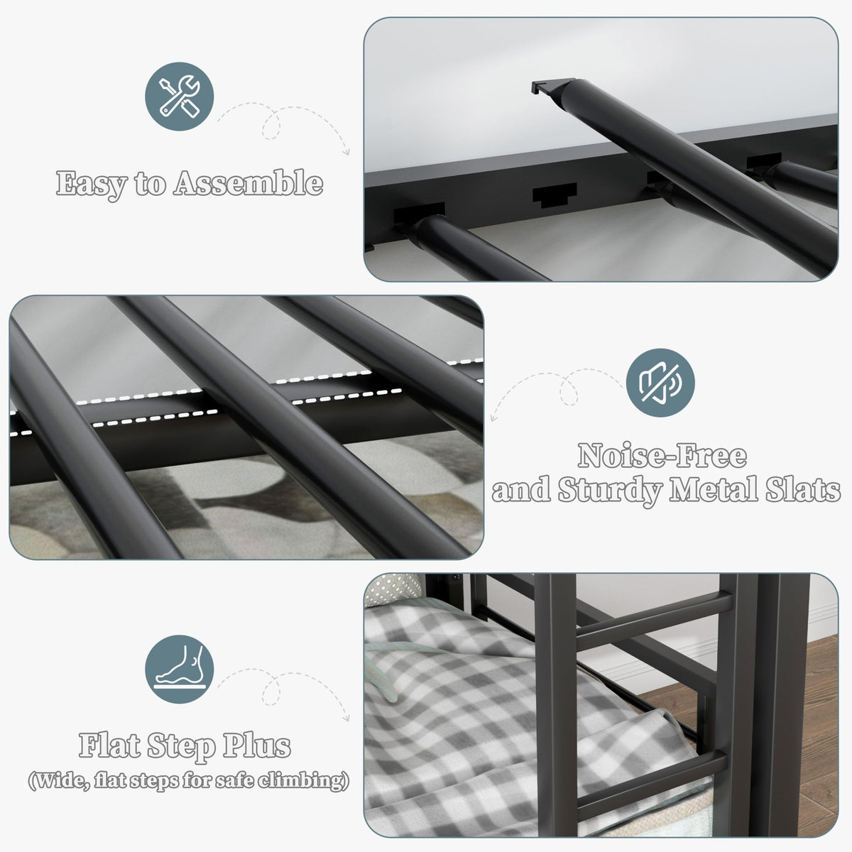Twin Over Twin Heavy Duty Metal Bunk Bed with Guardrail S3243