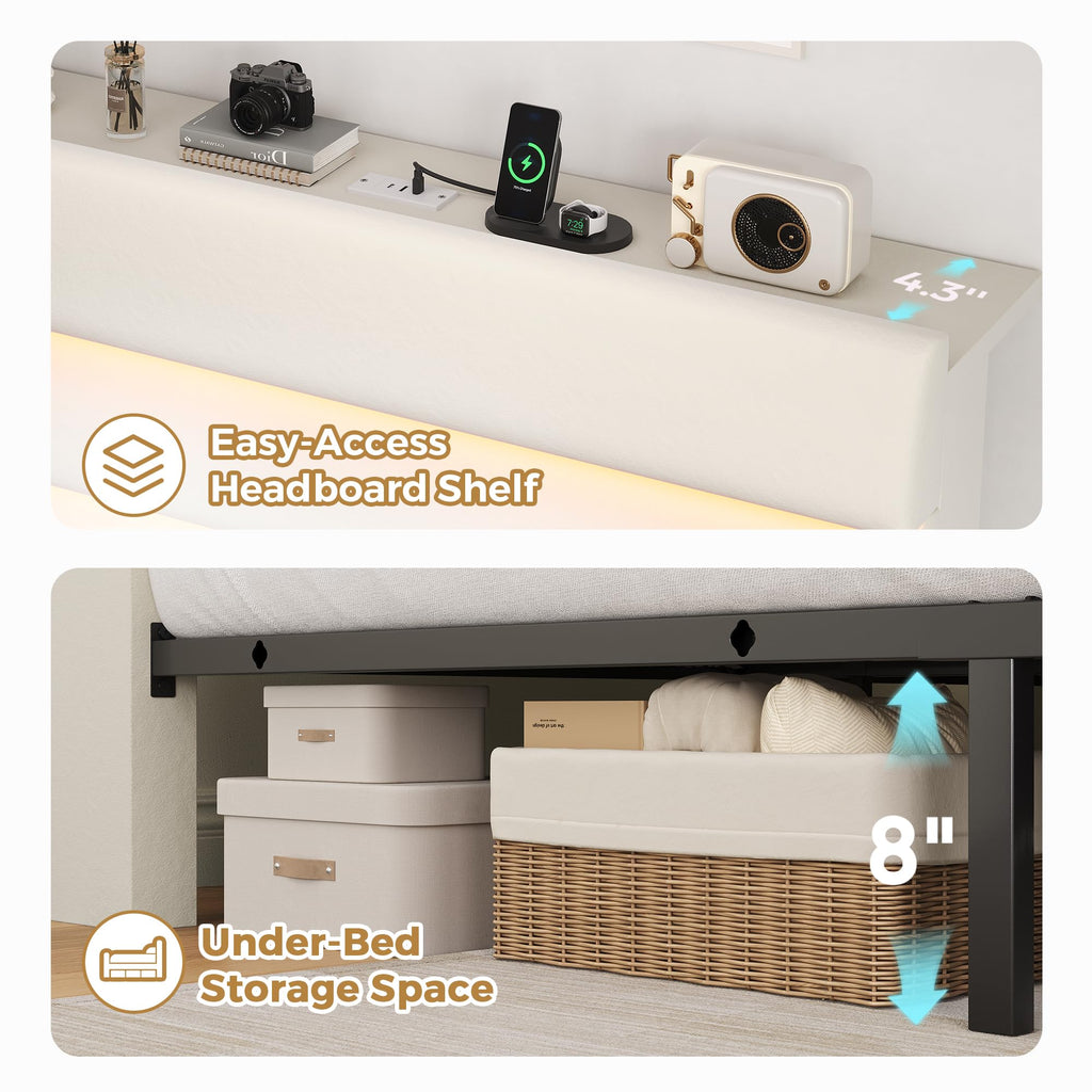 Beige Queen Size Bed Frame with 2 Storage Drawers Q6148