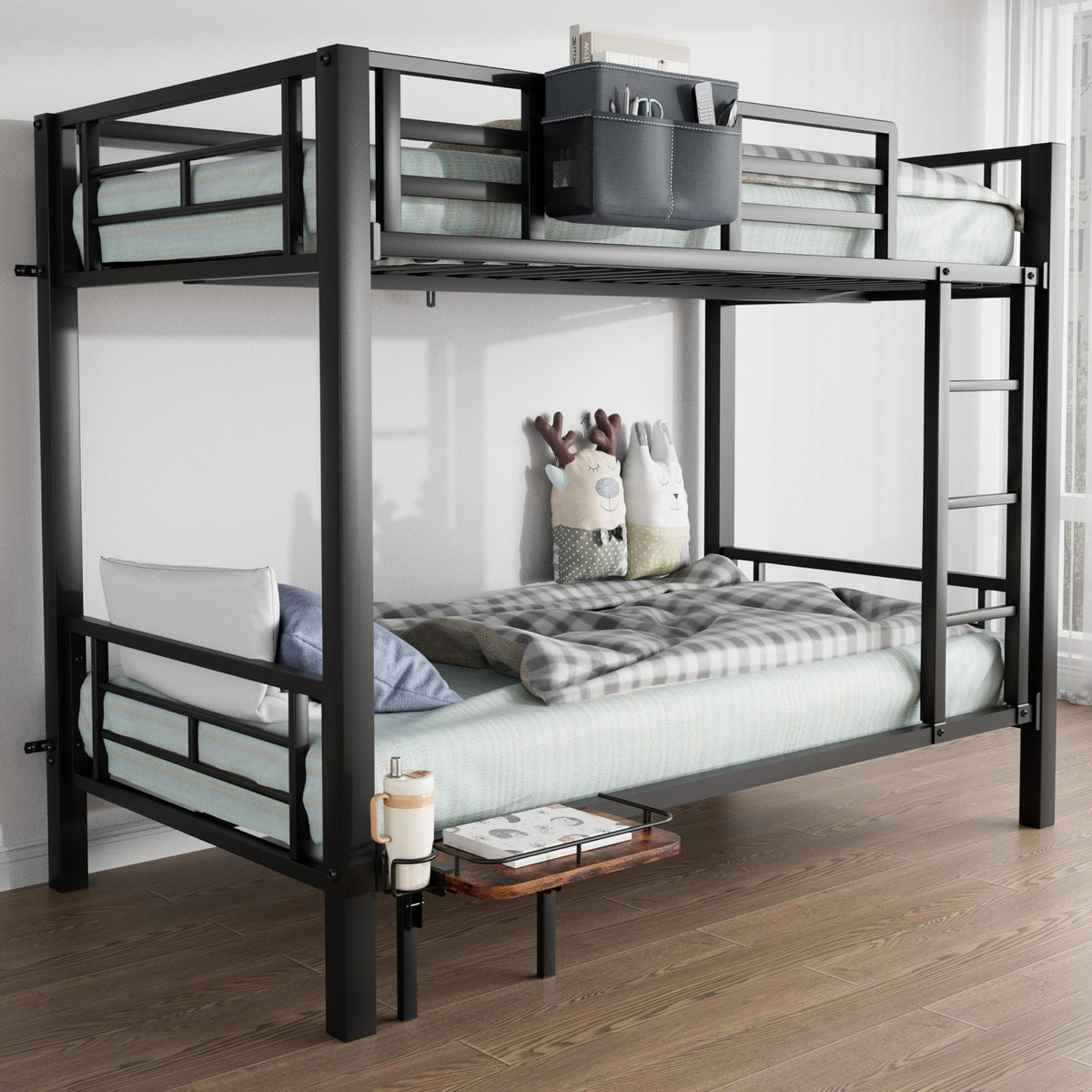 Twin Over Twin Heavy Duty Metal Bunk Bed with Guardrail S3243