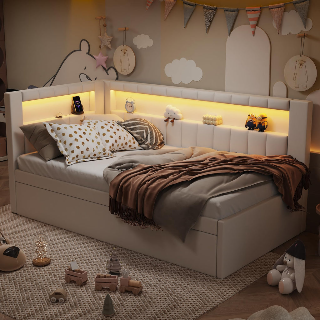 White Twin Size Upholstered Daybed with Trundle H345542