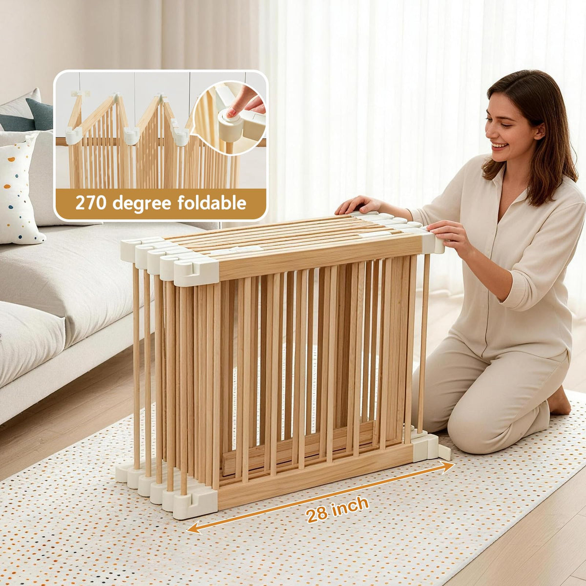 Foldable Wooden Playpen with Gate M8405