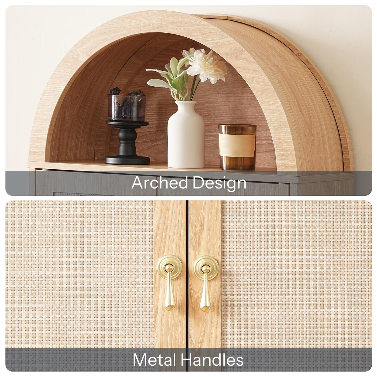 Arched Rattan Over the Toilet Storage Cabinet with Doors U824