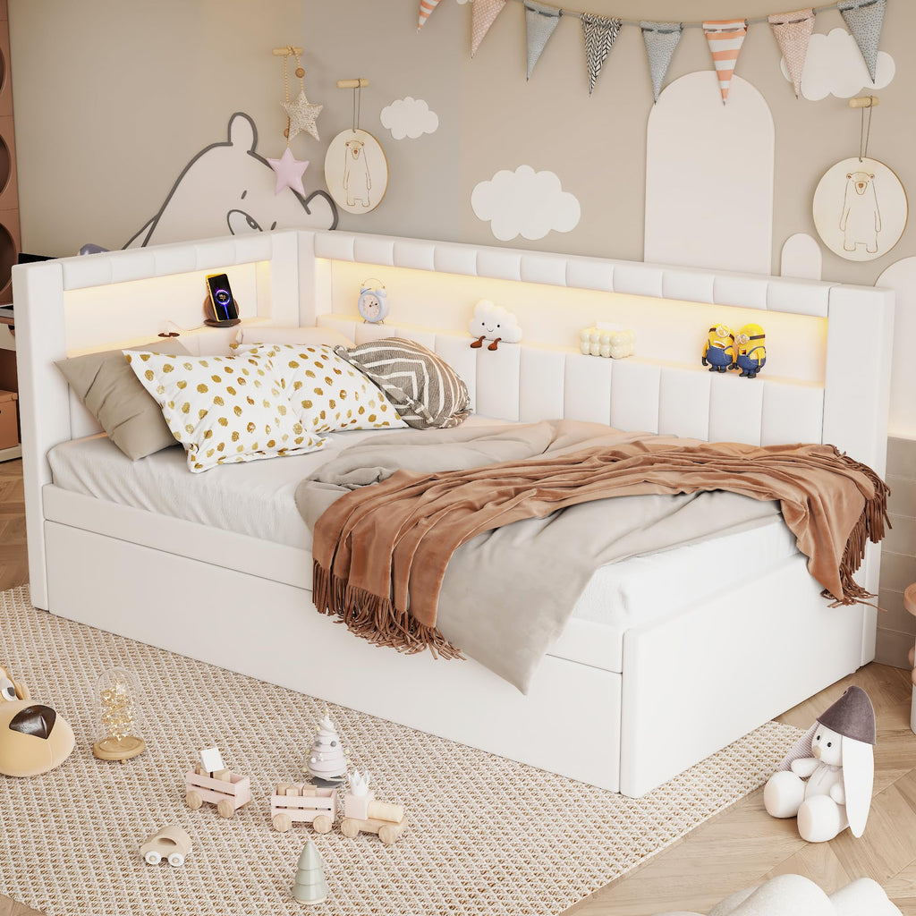 White Twin Size Upholstered Daybed with Trundle H345542
