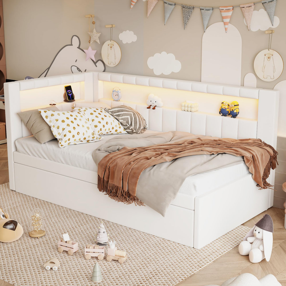 White Twin Size Upholstered Daybed with Trundle H345542