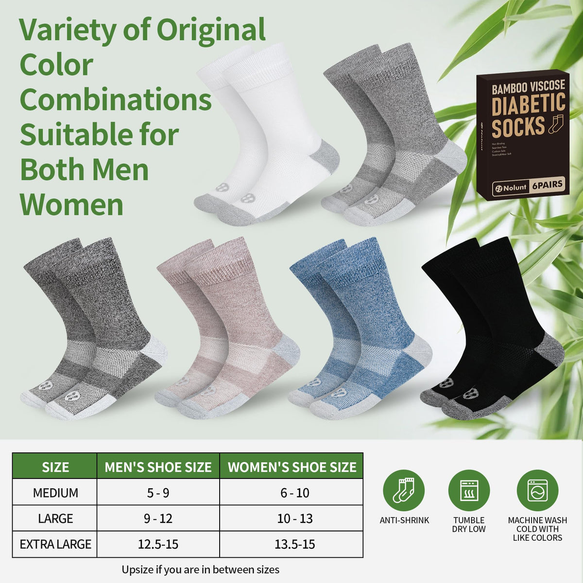 6 Pairs Crew Diabetic Socks G514064