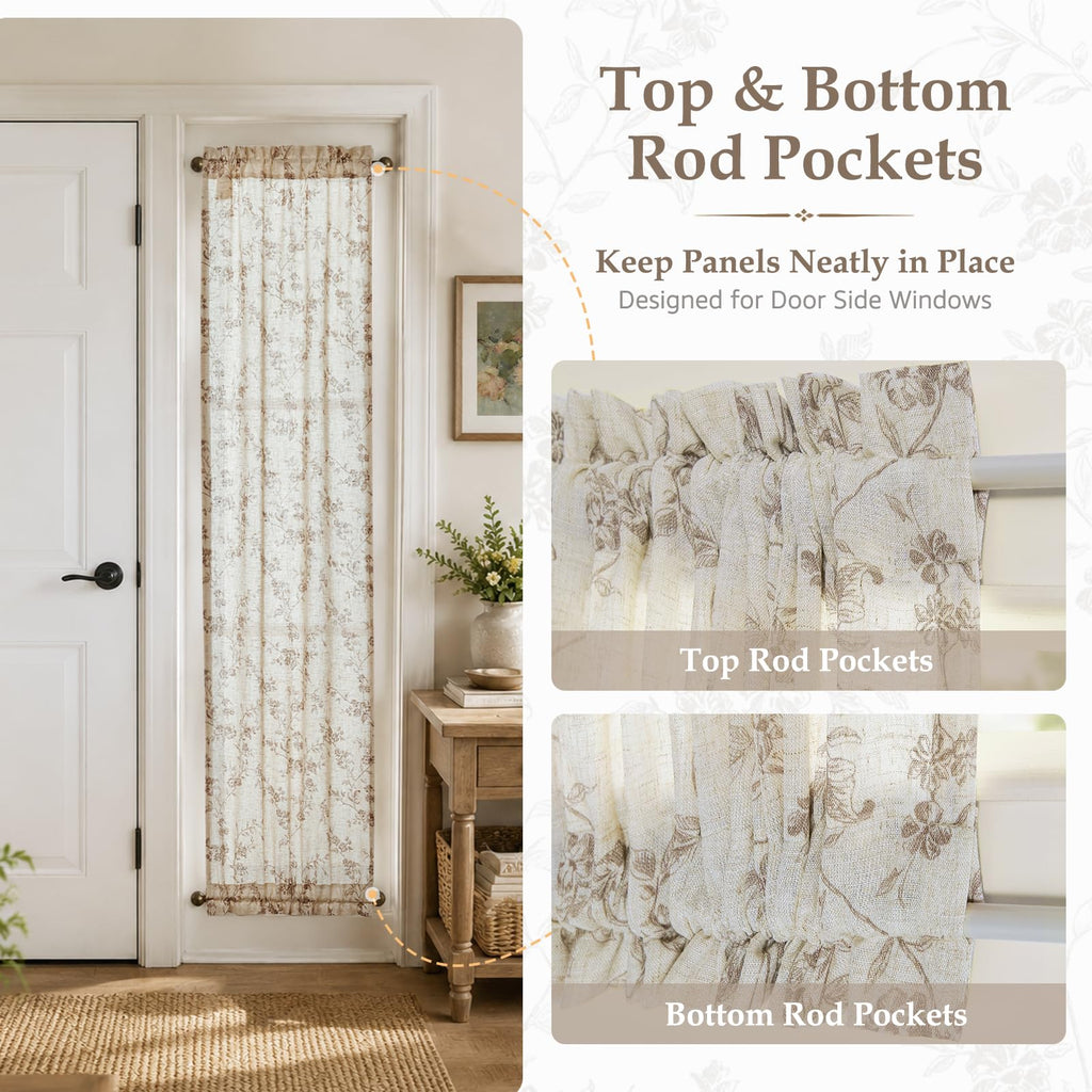 Taupe Linen Floral 72 Inch Rod Pocket Curtains 2 Panels D29799