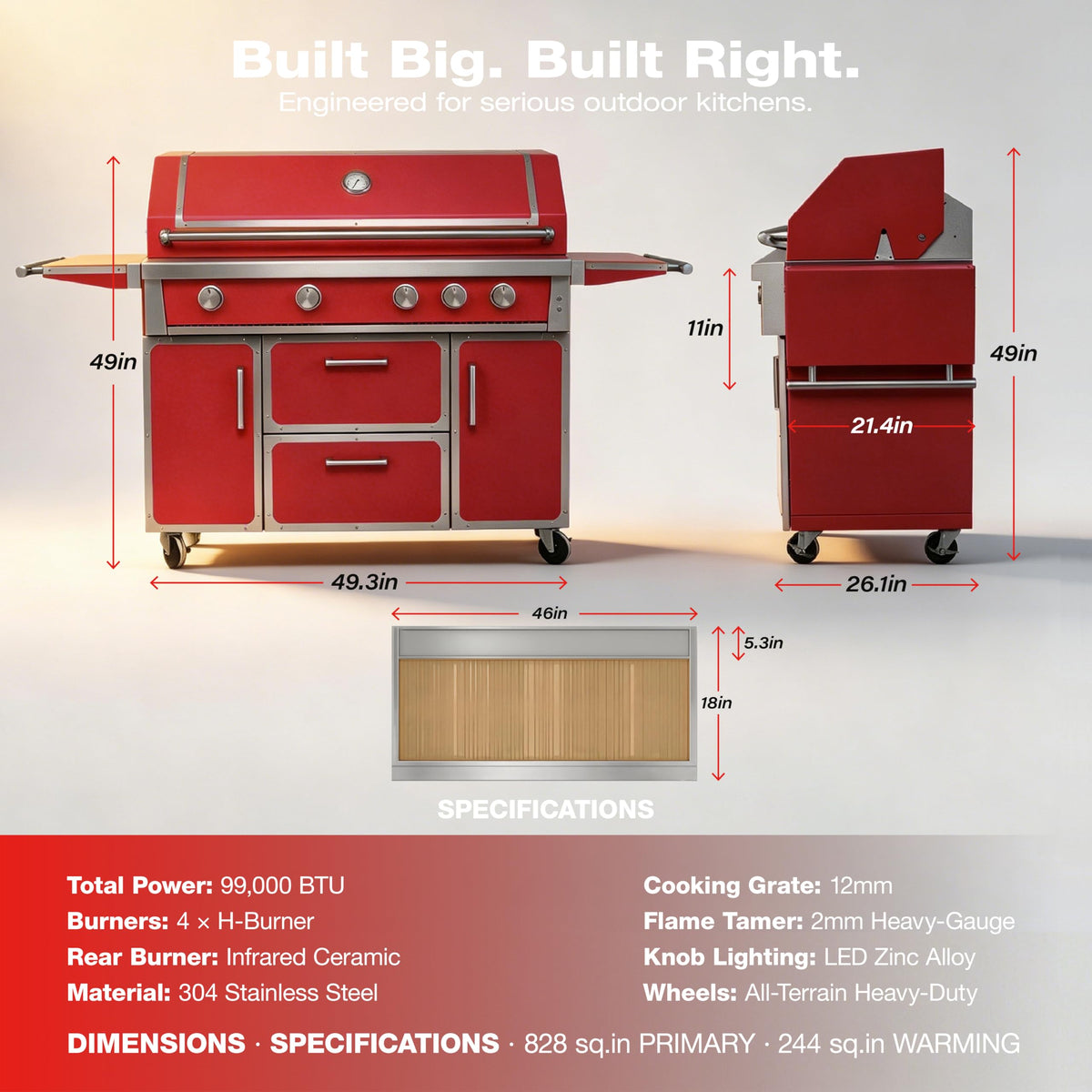 49" 5-Burner Red Propane Gas BBQ Grill Z958
