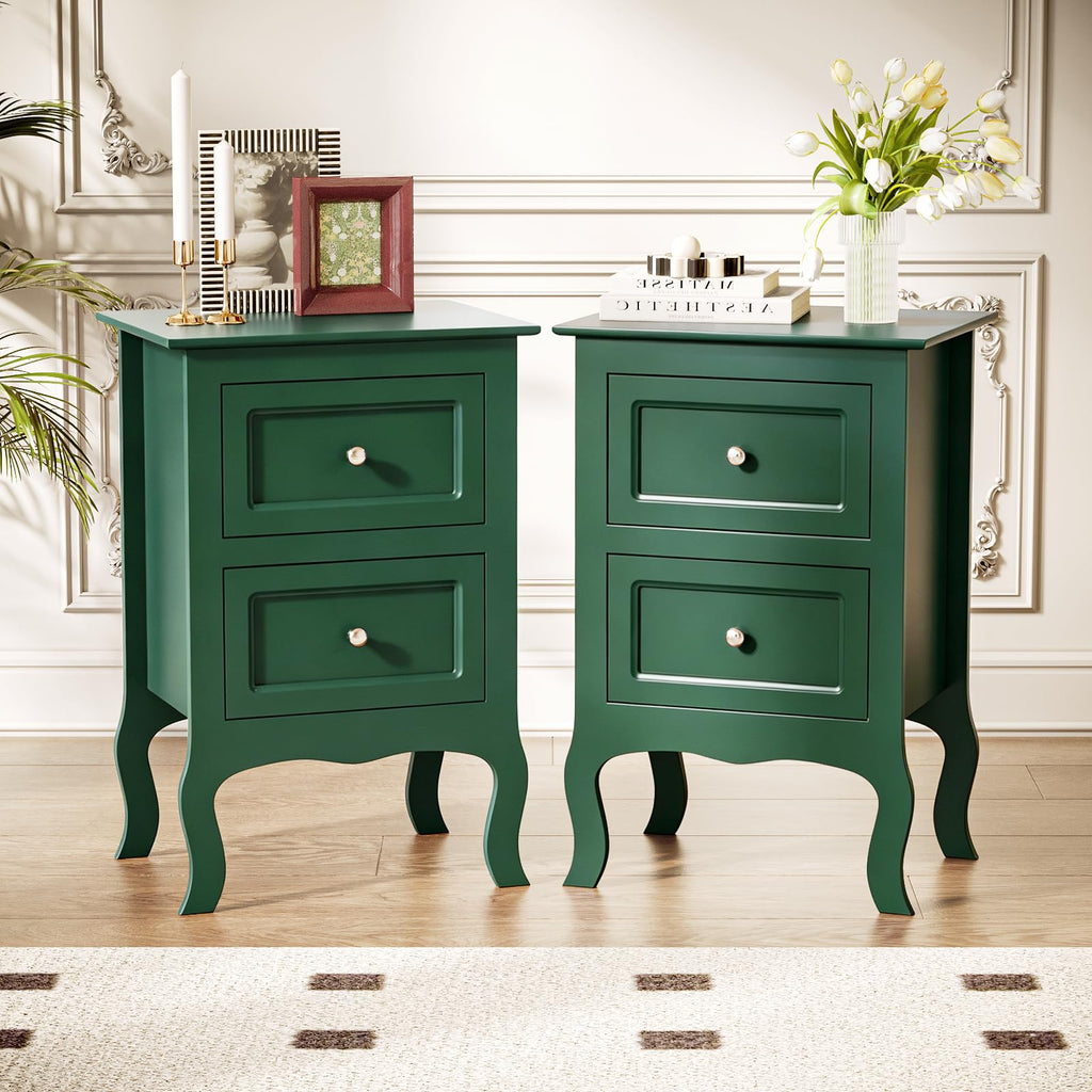 Green Nightstand Set of 2 Wood P92592
