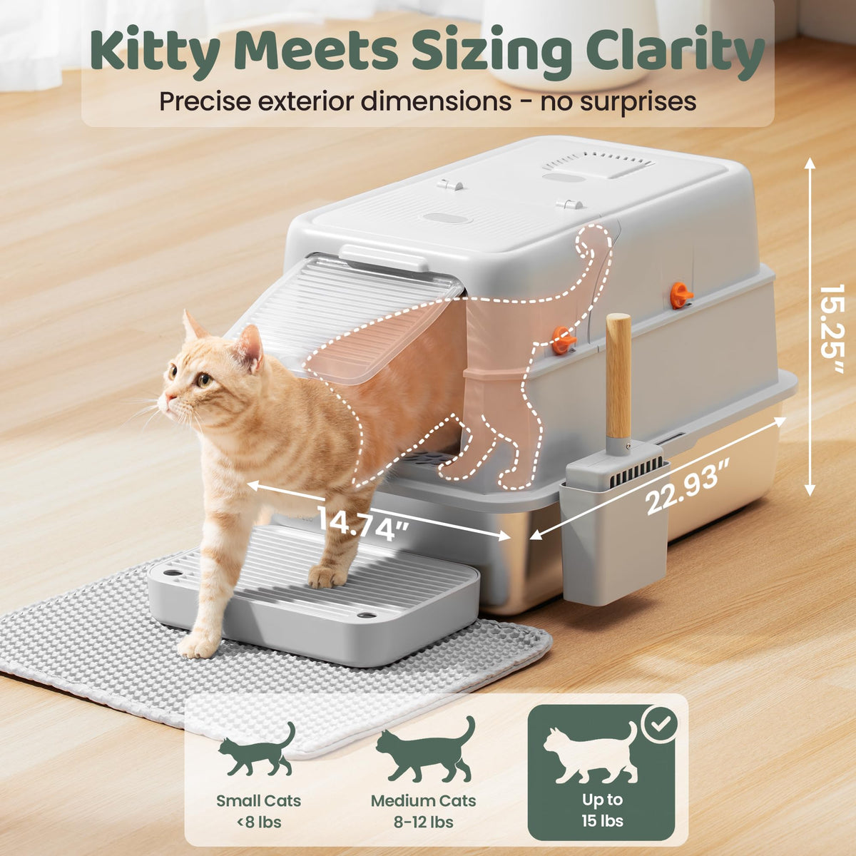XL Stainless Steel Enclosed Litter Box with Lid H45476