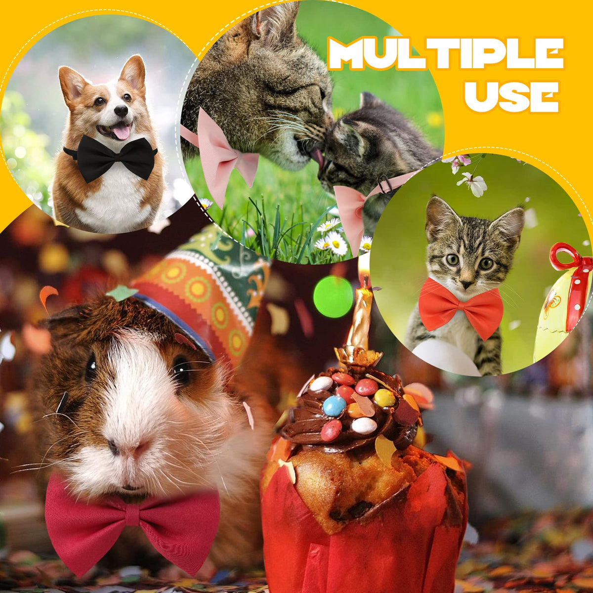 120 Pcs Dog Bow Ties with Adjustable Collar J1633
