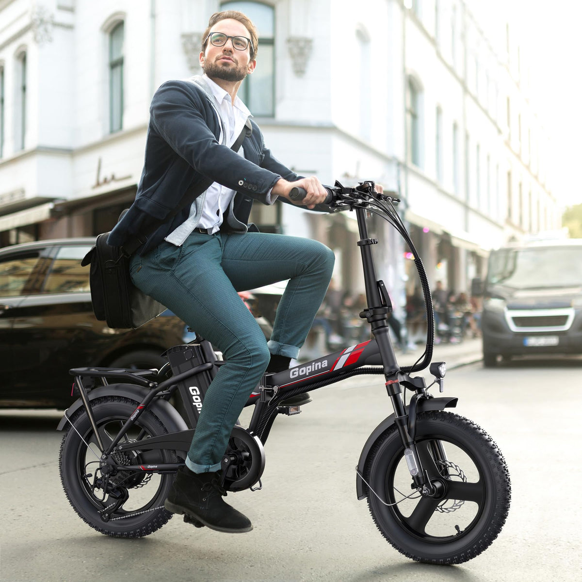 Peak 500W Step Over Electric Bicycle, 16" x 3.0 Fat Tire, 48V Removable Battery, 7 Speed P88844