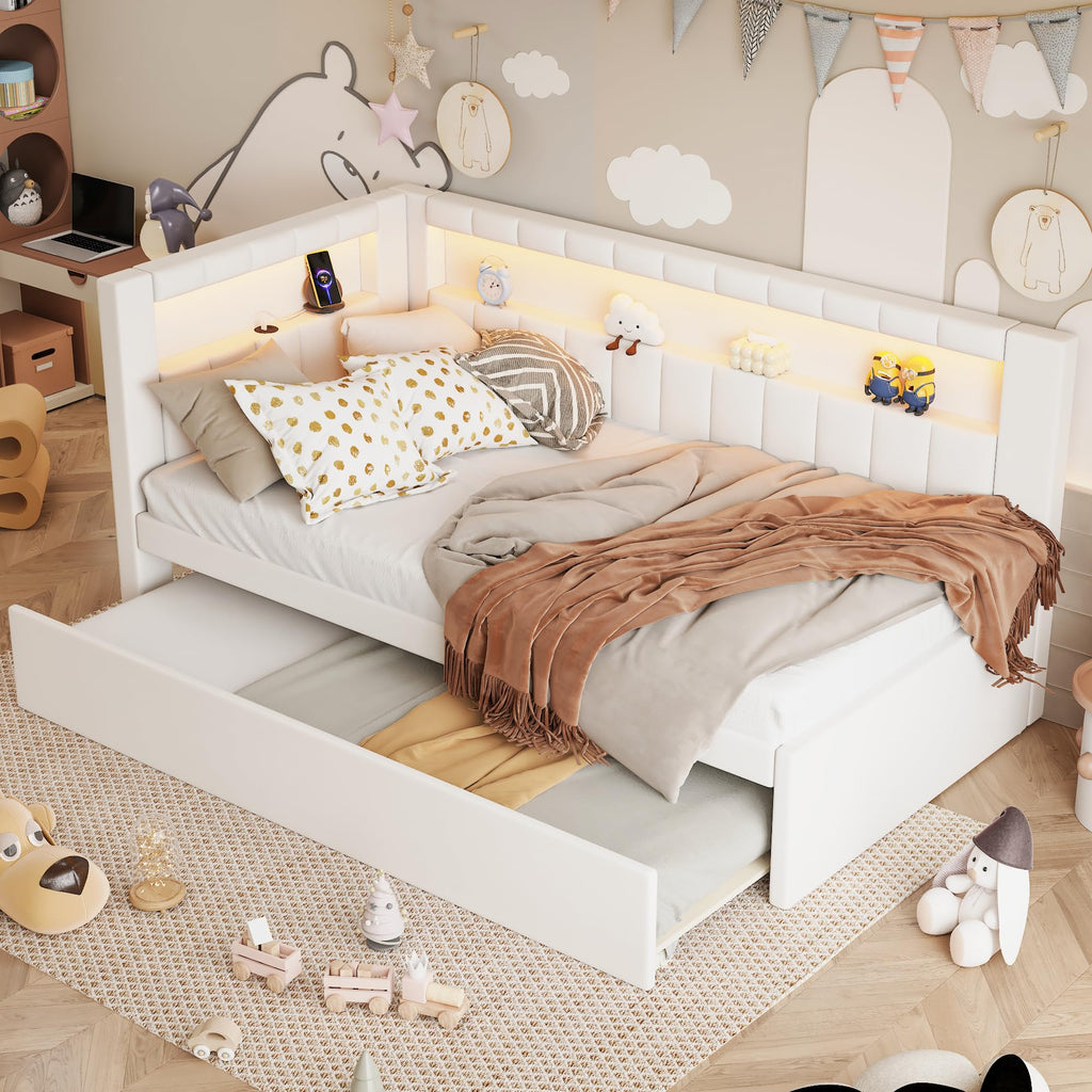 White Twin Size Upholstered Daybed with Trundle H345542