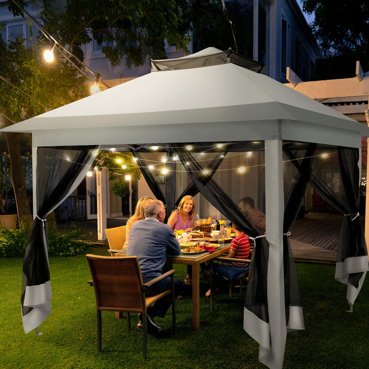 12x12 Pop Up Waterproof Outdoor Canopy with Mosquito Nettings and Carry Bag B821615
