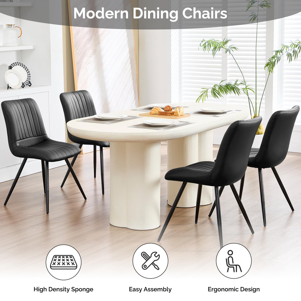 Black Dining Chairs Set of 4 PU Leather Metal Legs T221760