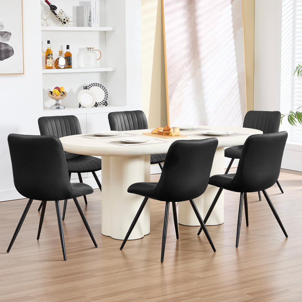 Black Dining Chairs Set of 4 PU Leather Metal Legs T221760