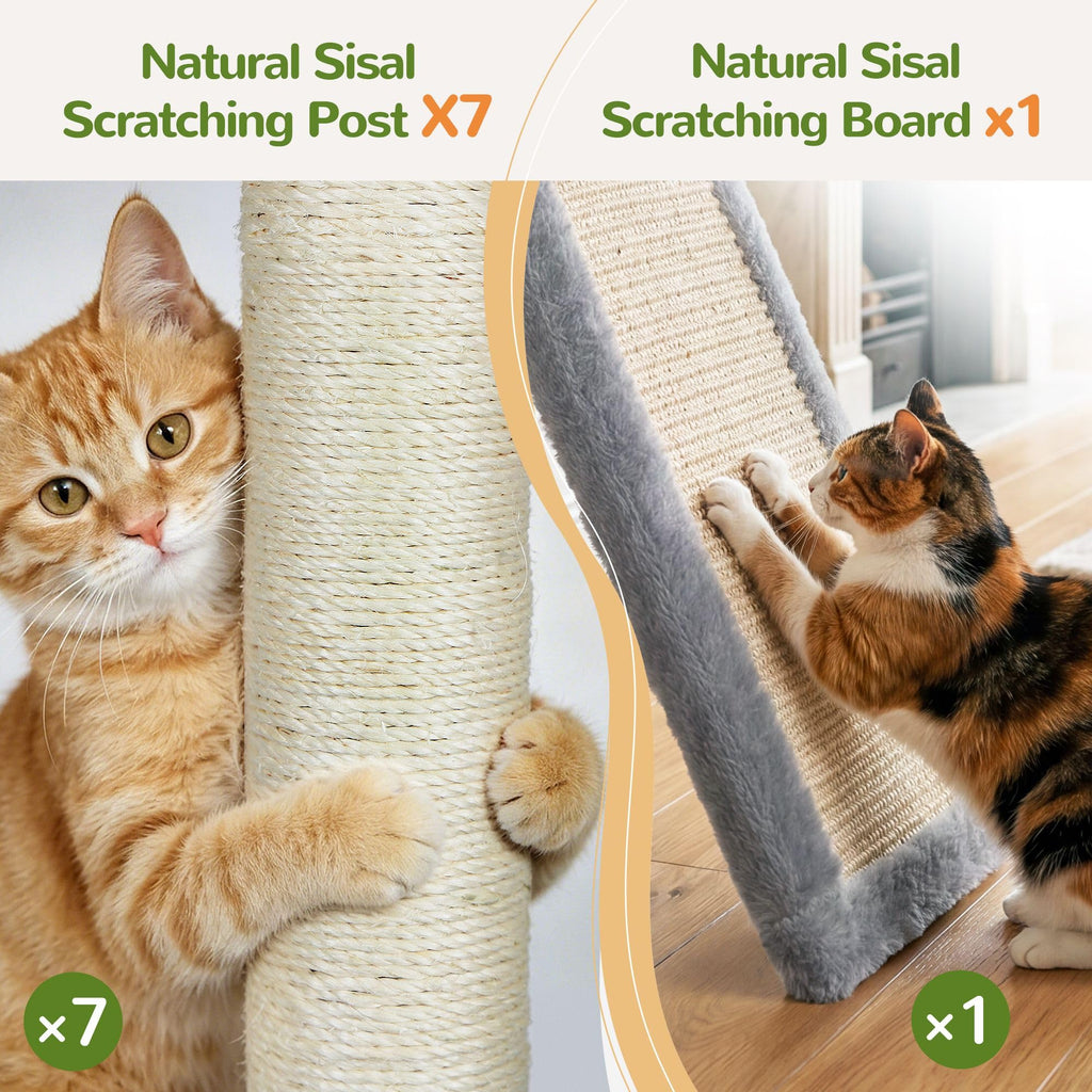 70 Inch Light Grey Cat Tree with Scratching Post W385352
