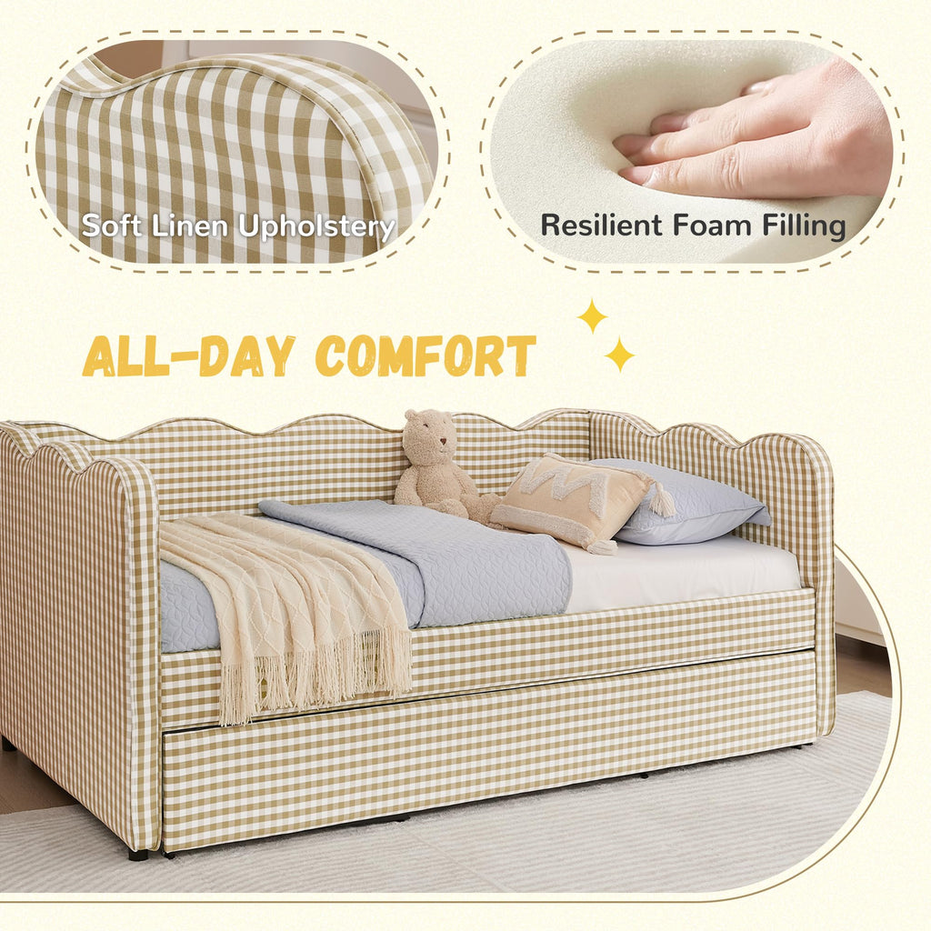 Twin Size Gingham Daybed with Trundle and USB Ports N804