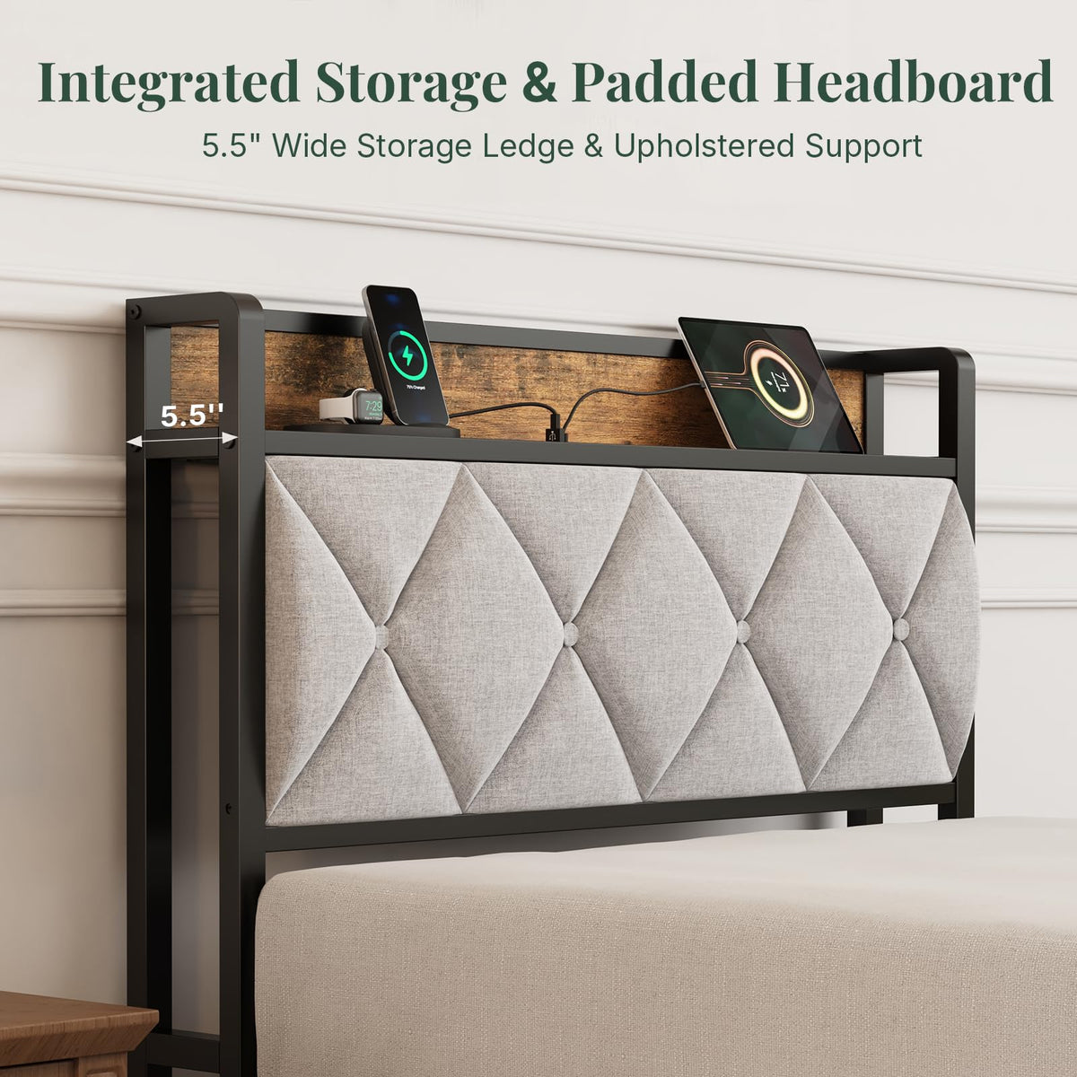 Twin Platform Bed Frame with USB Charging Ports L5688