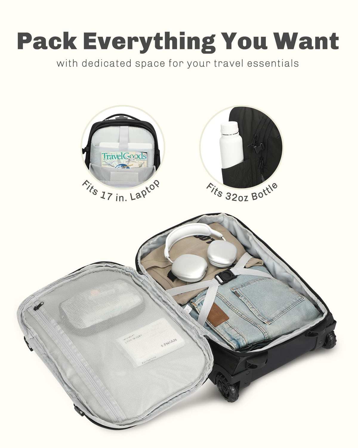 Rolling Backpack with Wheels 43L with Packing Cubes Set 6PC C479