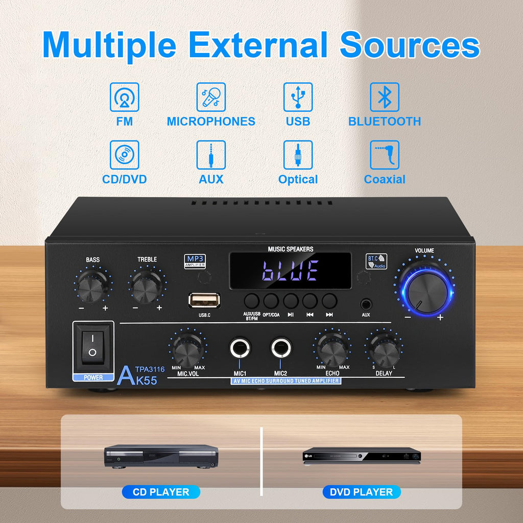 500W 2 Channel Bluetooth Stereo Audio Amplifier Z3453