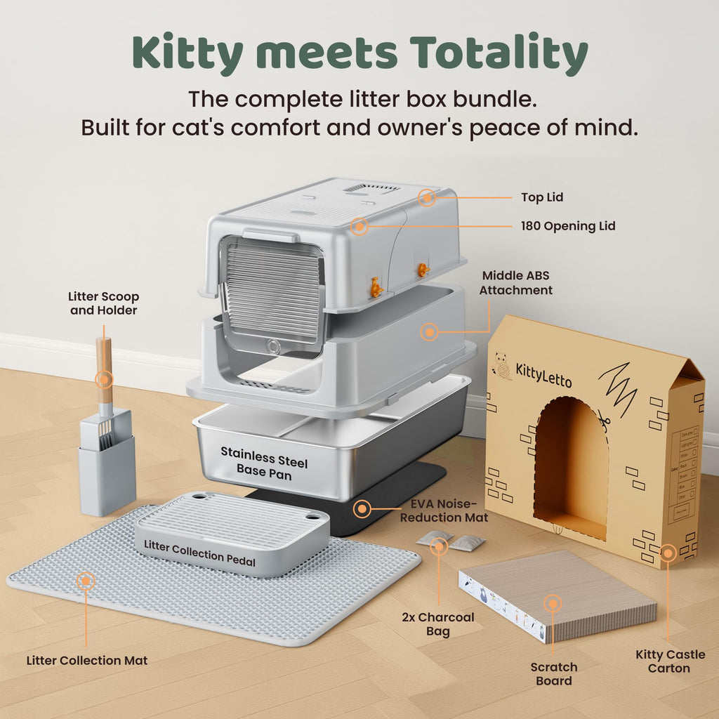 XL Stainless Steel Enclosed Litter Box with Lid H45476