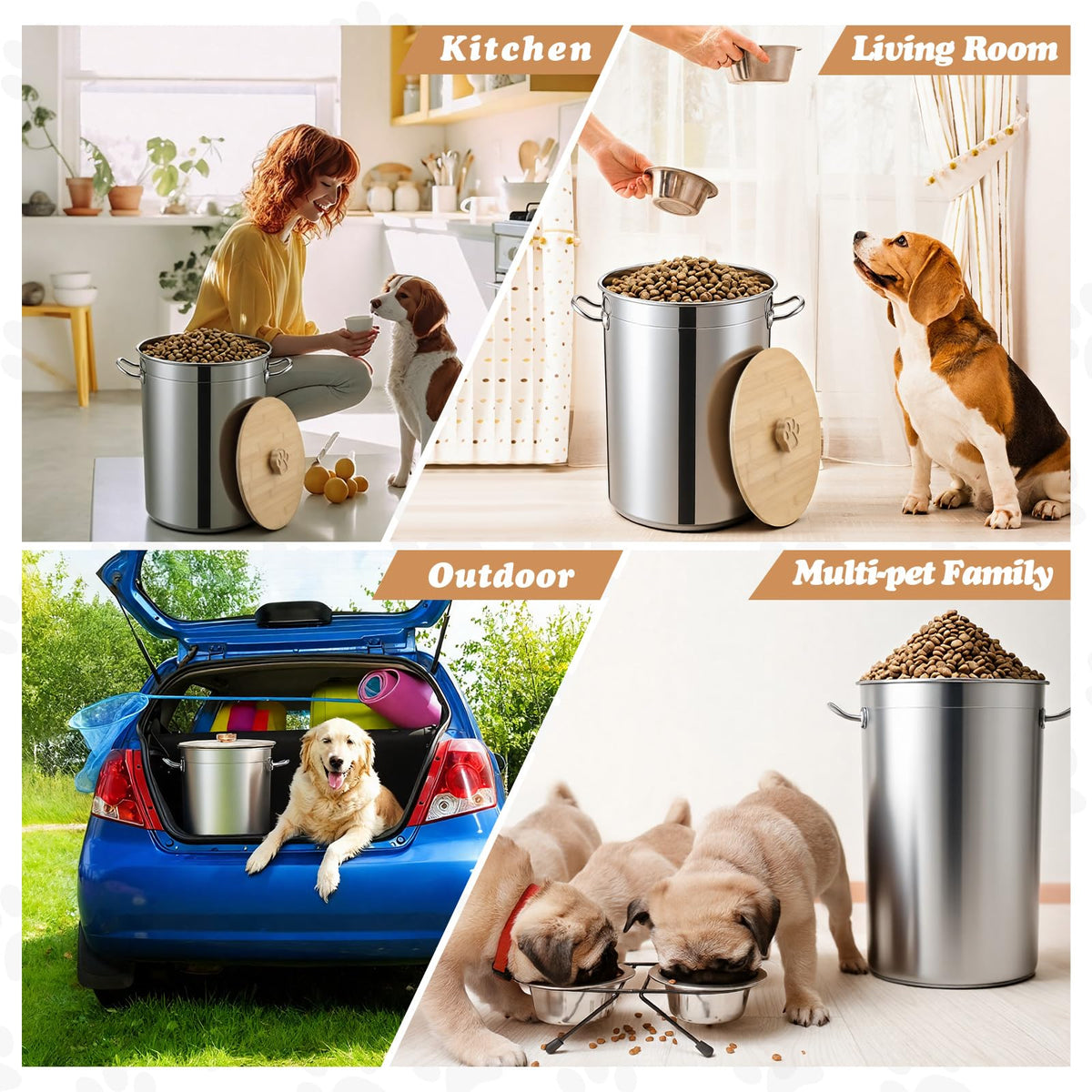 45 Lbs Stainless Steel Airtight Dog Food Storage Container I865
