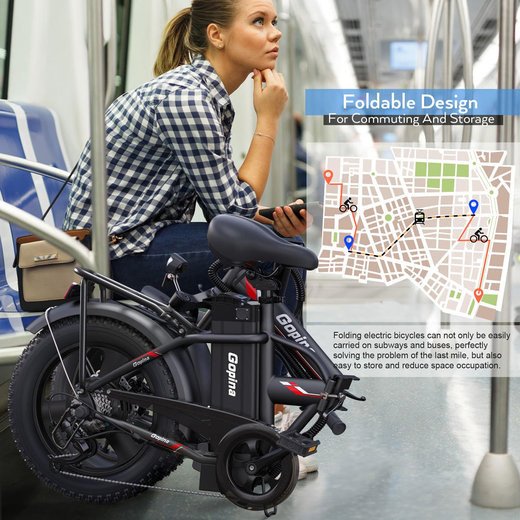 Peak 500W Step Over Electric Bicycle, 16" x 3.0 Fat Tire, 48V Removable Battery, 7 Speed P88844