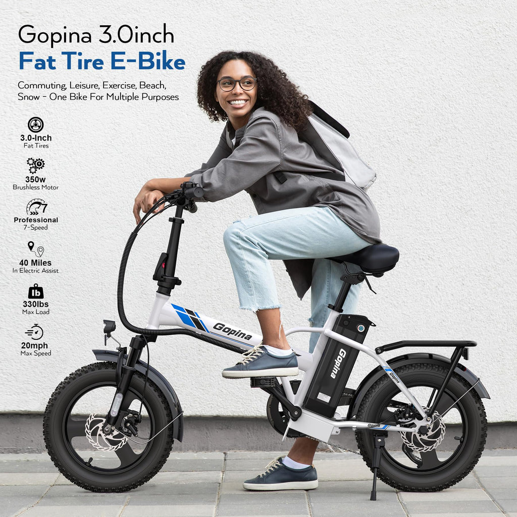 Peak 500W Step Over Electric Bicycle, 16" x 3.0 Fat Tire, 48V Removable Battery, 7 Speed P88844