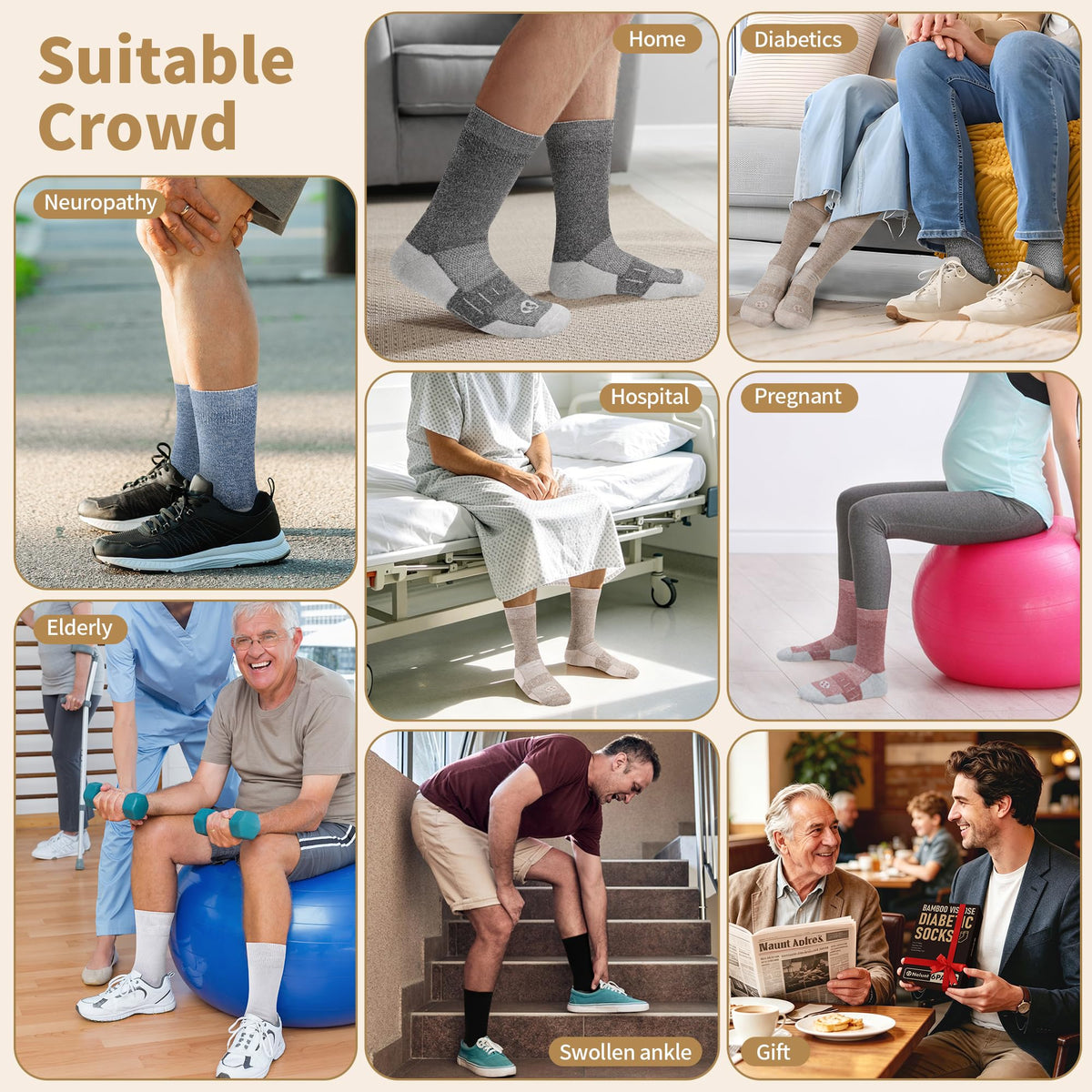 6 Pairs Crew Diabetic Socks G514064