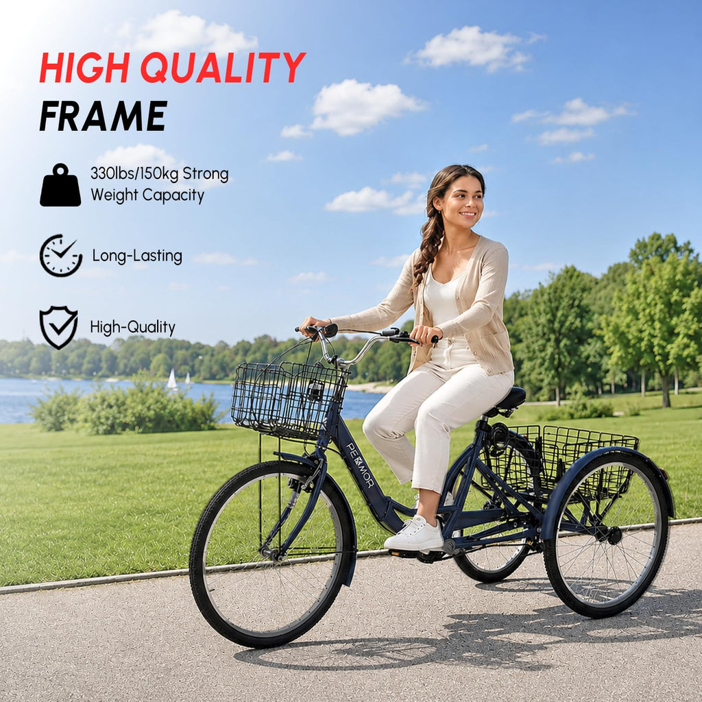 24/26 Inch 7 Speed Adult Tricycle with Folding Basket E6622