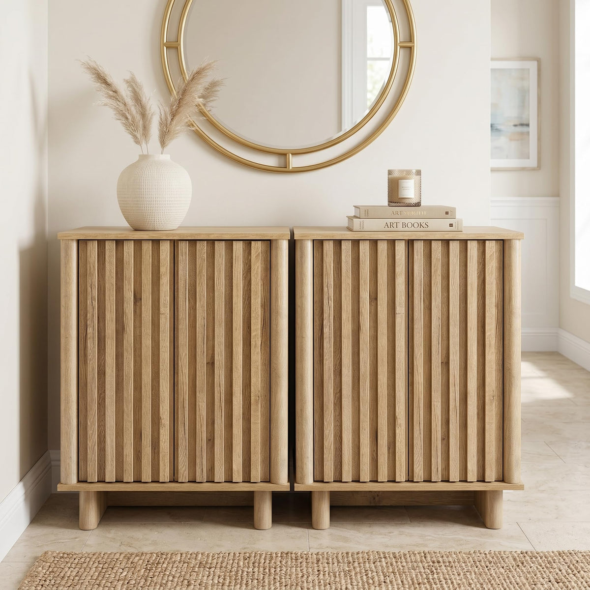 Brown Oak Fluted Sideboard Buffet Cabinet X4304