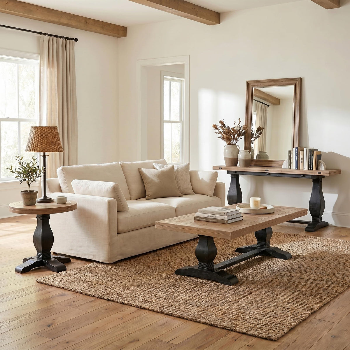 Solid Wood Coffee Table, Black and Driftwood S784