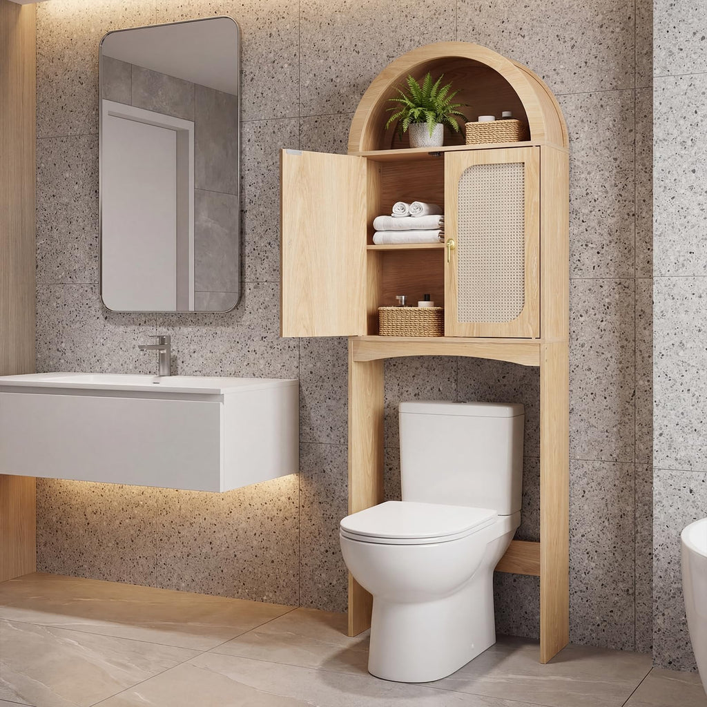 Arched Rattan Over the Toilet Storage Cabinet with Doors U824